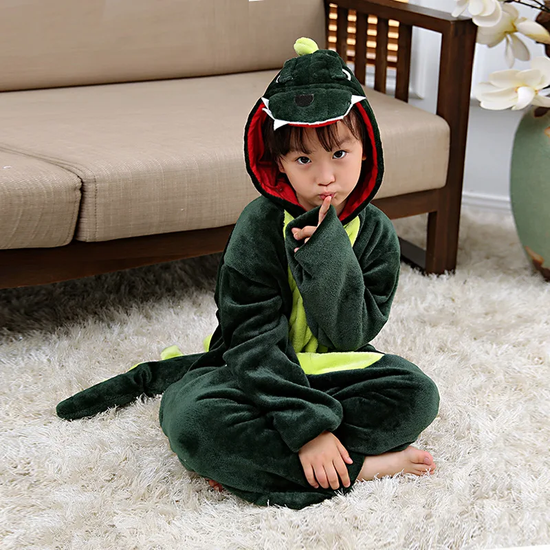 Детские фланелевые пижамы для девочек динозавр Единорог Пикачу животных мультфильм пижамы для мальчиков зимняя детская одежда Пижама
