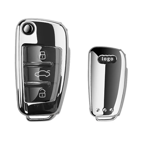 Чехол для автомобильного ключа для Audi A3/Q3/A6L/A1/S3/Q7/Q2L Мягкий ТПУ декоративный Стайлинг автомобиля пульт дистанционного управления Audi Key Cover - Название цвета: A-silver