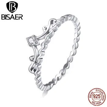 

Crown Rings BISAER Hot Sale 925 Sterling Silver Princess Crown Filigree Women Finger Rings Sterling Silver Jewelry EFR099