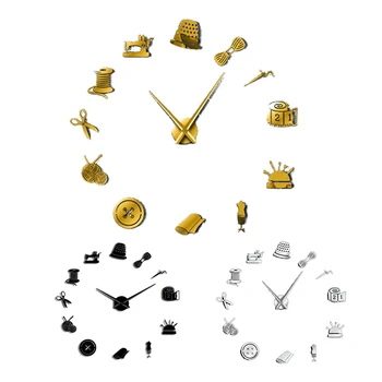

Tailor Shop Decorative DIY Large Wall Clock for Living Room Vintage Sewing Machine Tools Mirror Giant Clock Wall Sticker 47Inch