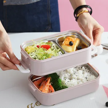 

2 Layers Carton Lunch Box For Kids Japanese 304 Stainless Steel Bento Box Leak-Proof Children Bento Lunch Box Food Container Box