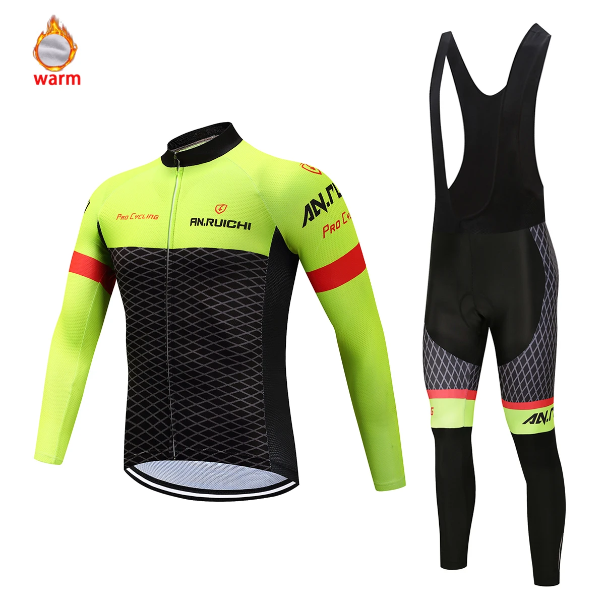 Bib cycling set1 Велосипедная форма, теплая флисовая зимняя одежда для велоспорта, Мужская футболка с длинным рукавом, комплект для велоспорта MTB, одежда для велоспорта, сохраняющая тепло, профессиональная команда - Цвет: Bib cycling set1