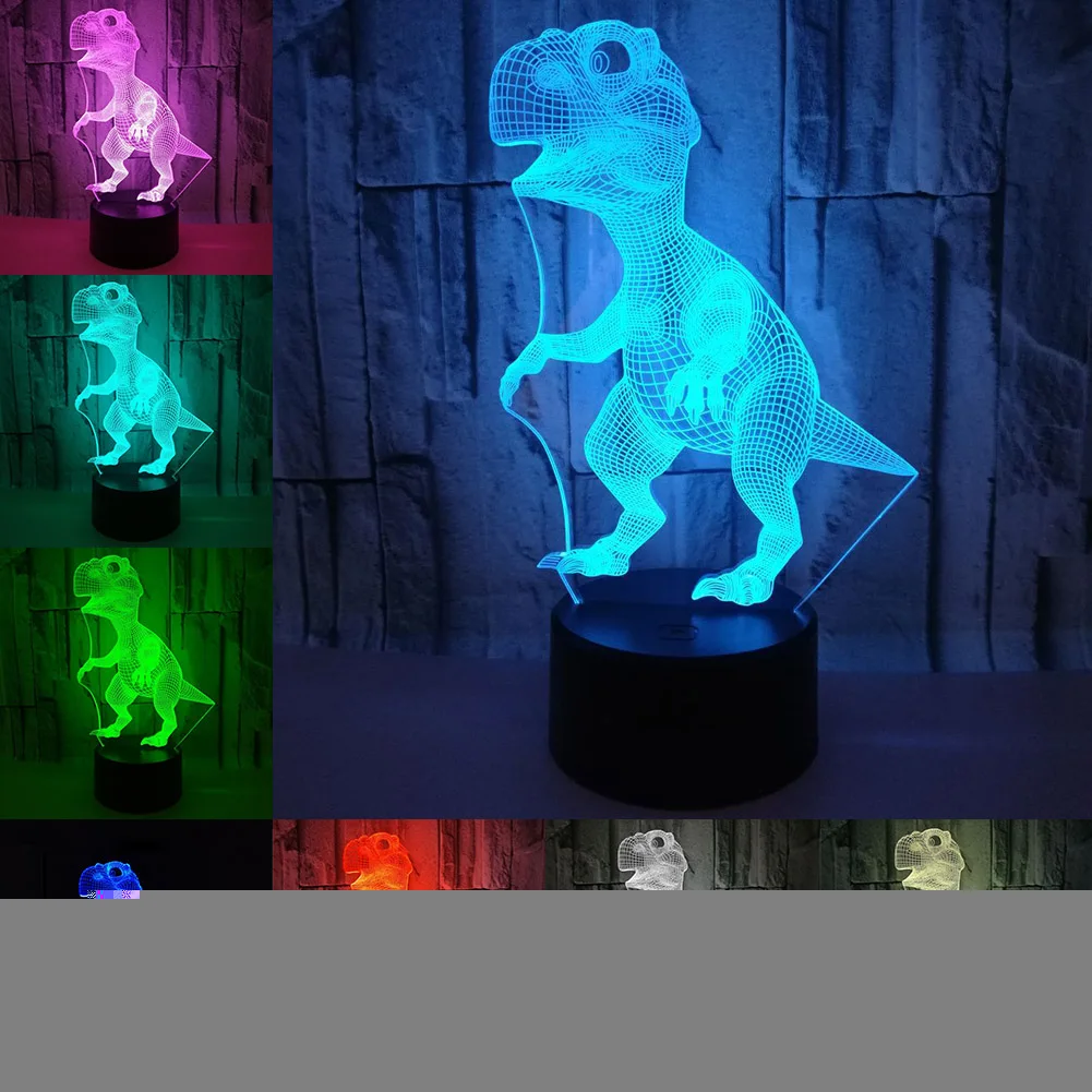 

Gifts 3D Illusion Party Bedroom USB Powered Led Kids Touch Control Dinosaur Shape Birthday Home Night Light Decorative 7 Colors