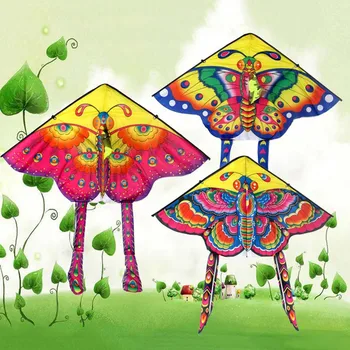 

90*50cm Beautiful Butterfly Printed Long Tail Kite Outdoor Kite Flying Toy with Handle Line Gift for Kids High Quality