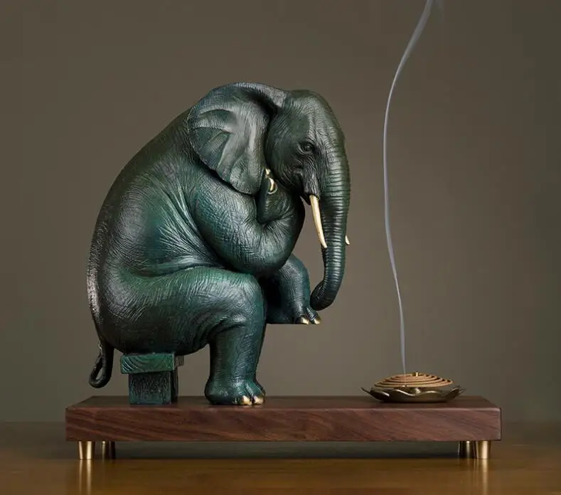 12in китайский Арт Деко латунь think deeply Elephant абстрактная скульптура ладан держатель