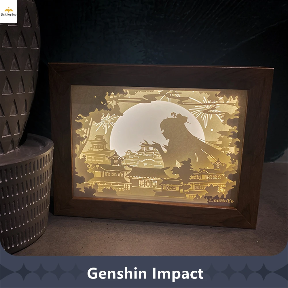 Genshin Impact Anime Figure Ningguang Wooden 3d Paper Carving Light Sign Genshin Surrounding Collection Decoration 3d Lamp Anime Figure Ornaments Figure Aliexpress