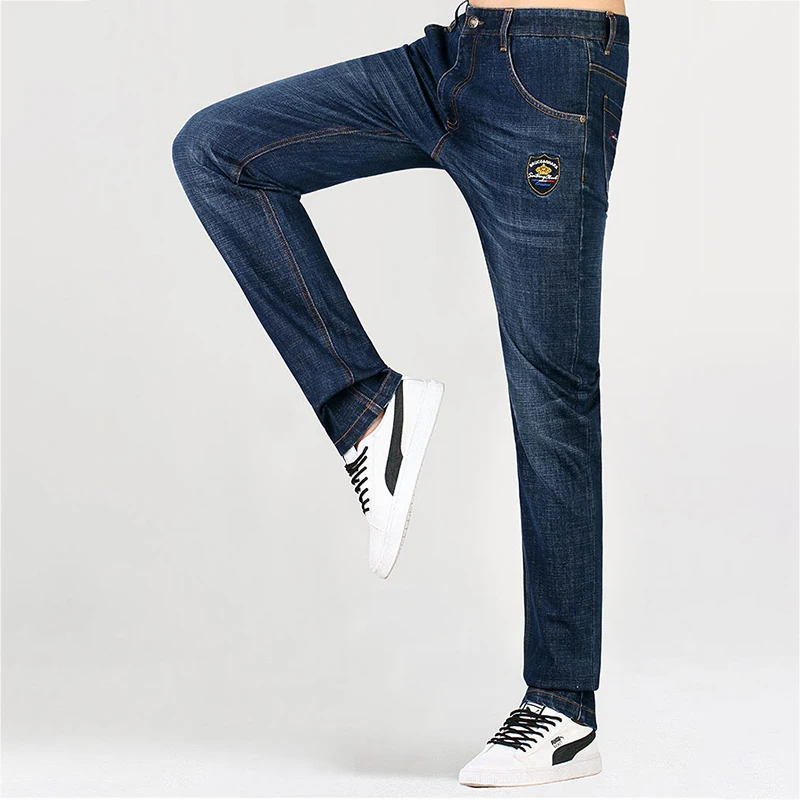 Flash Sale Bruce&Shark  Brand Mens Winter Blue  Jeans Lined Stretch Denim pants Jeans For Men Slim Fit student youth Jeans 28-42size8236