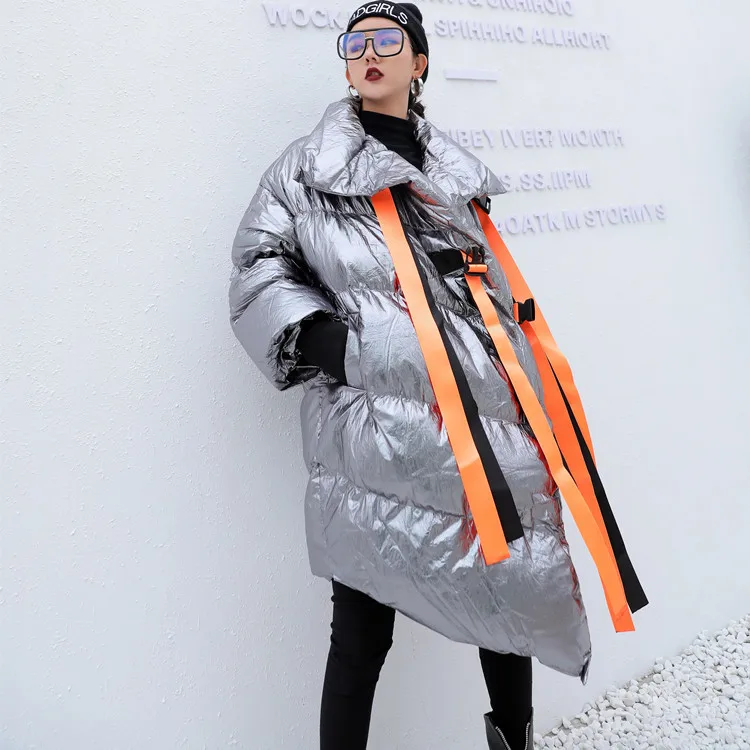 

Popular Brand Loose And Plus-sized Thick Warm Bright Surface Cotton Coat Women's Irregular Lace-up Mid-length down Coat Women's