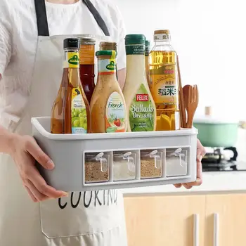 

Drawer Type Seasoning Storage Box Storage Rack Set Kitchen MSG Salt Pot Household Spice Jar With Spoons