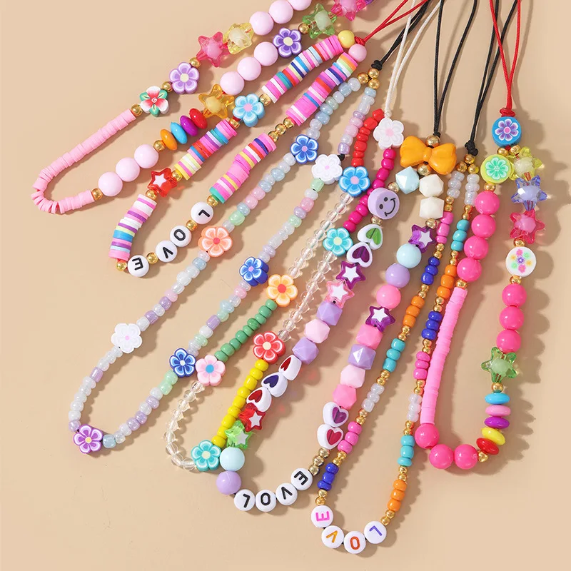 Rainbow Mobile Phone Strap Simple Bracelet Handmade Bead Chain Charm Anti-lost Lanyard Diy Hang Rope Lanyards Accessories | Мобильные