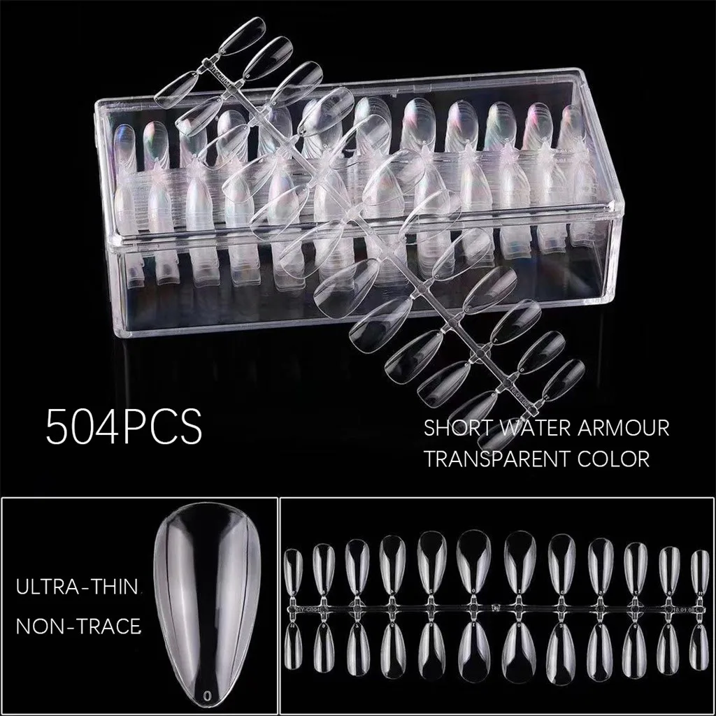 504pcs Clear Гофрированный Не оставляющий следов кончик для ногтей, полная палочка, короткая версия капельного наконечника, коробка для ложных ногтей, маникюрный набор для маникюра, сделай сам - Цвет: 504pcs Clear