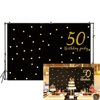 

Gold and Black 50th Birthday Photophone Backdrop Adult Fifty Years Old Age Party Decoration supplies Background for Photo W-2324