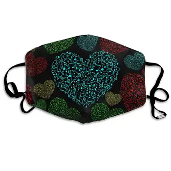 

Colorful Musical Heart Shape Washable Reusable Mask, Cotton Anti Dust Half Face Mouth Mask For Kids Teens Men Women With