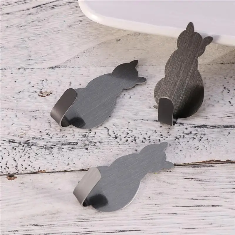 Wall Mounted Hooks 8pcs Creative Cat Shaped Nail Free Stainless Steel Adhesive Towel Coat