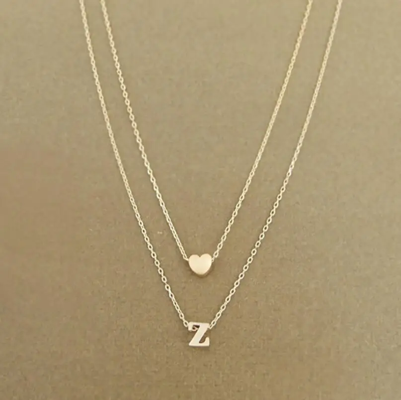 Hfarich A/B/C/Z Letter Initial Name Double-Layer Necklace 2020 Fashion Tiny Heart Choker Girls Valentines Day Gifts Long Collier Hfarich A/B/C/Z Letter Initial Name Double-Layer Necklace 2020 Fashion Tiny Heart Choker Girls Valentines Day Gifts Long Collier