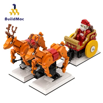 

Buildmoc Christmas Set Santa Claus Sleigh Moc Reindeer Sled Ornament Figures Bricks Building Blocks Toys For Children Gifts