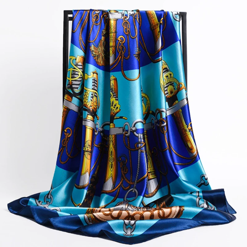 90*90cm Summer Women Silk Foulard Scarves Square Scarf Ladies Luxury Brand beach Shawl Bandanna Large Hijab muffler female 3