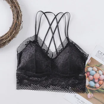 

Lace Top Bralette Women Lingerie Sexy Eyelashes Lace Beauty Back Padded Hollow Out Bottoming Camisole