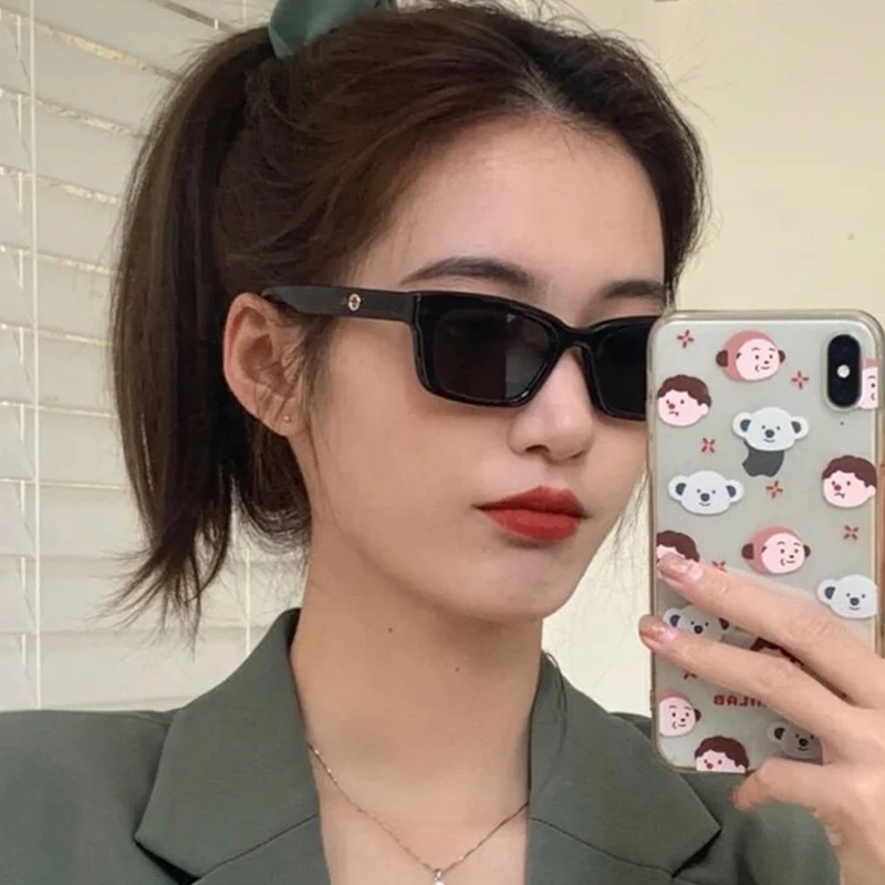 designer sunglasses Korean Style Small Rectangular Female Sunglasses Fashion Retro Shade Small Glasses Leopard Print Hip-hop Transparent Sunglasses big black sunglasses