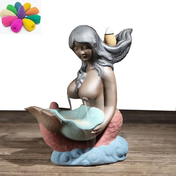 

T Colorful Backflow Incense Burner for Incense Sticks Holder with 10 Pcs Incense Cones for Home Decor Living Roon Incense Base