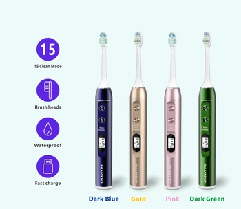 

LCD Screen Aluminum Alloy Rechargeable Sonic Electric Tooth brush with Replacement Toothbrush Head 15 Modes Whitening Adult IPX7