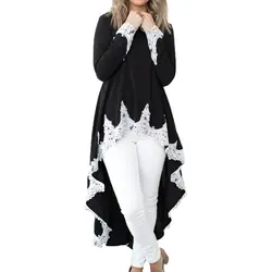Черный кружева с длинным рукавом необычной длины осень-зима платье Для женщин Maxi Dress Vestidos