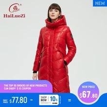 HaiLuoZi 2021 New Winter Jacket Women Coat Red Super Long Slim Fashion Brand Hooded Warm Clothing Female Design spesso Parka 888