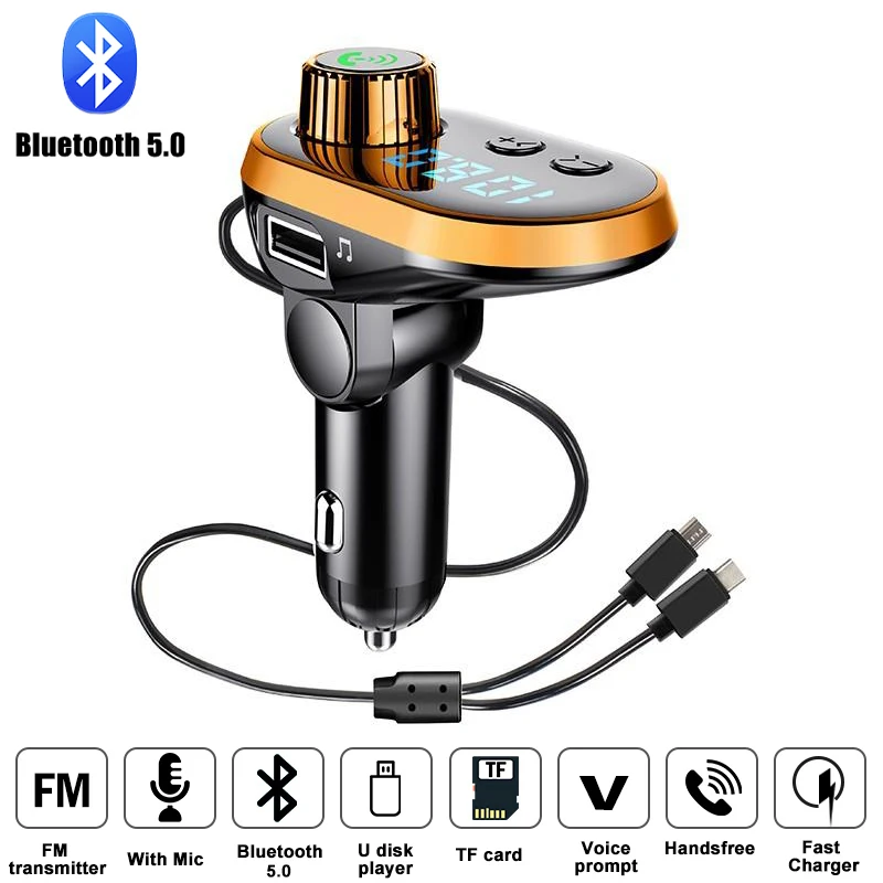 

Creative Car FM Transmitter Bluetooth 5.0 FM Modulator Fast Charging Car Charger For Android Type-c Device Audio Music Player