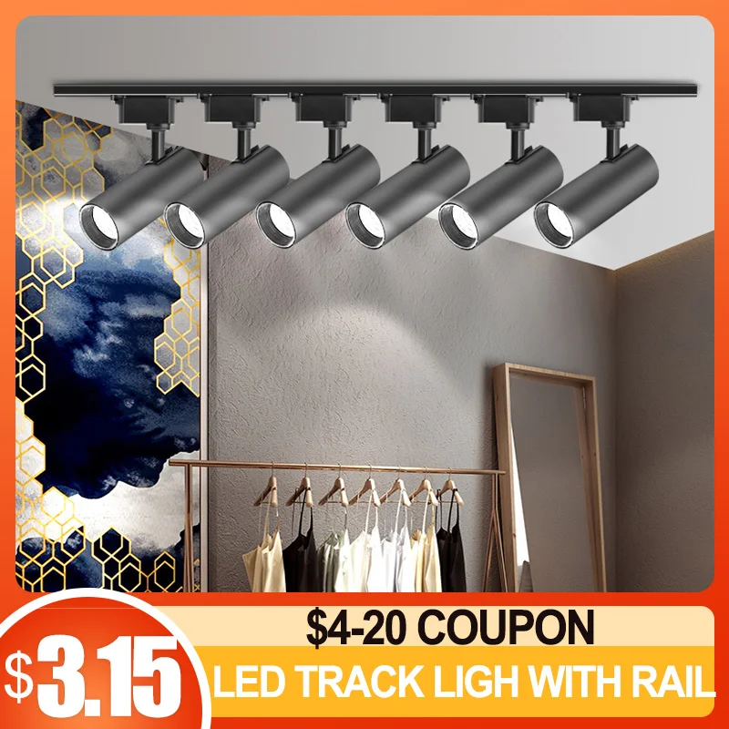 Set Led Track Light 220V COB Spot Lamp Spotlight with Rail 12/20/30/40W Lighting Fixture for Kitchen Clothing Store | Лампы и