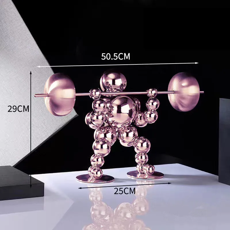 US $132.30 Modern Golden Silver Stainless Steel Hercules Weightlifting Statue Abstract Artwork Decor Nordic Creative Home Living Room Decor