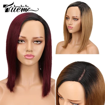 

Trueme Fashion Cosplay Wig Brazilian Straight Human Hair Side Part Front Lace Wig Ombre Brown Red Blue Wig Remy