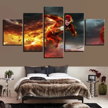 

Home Decor Frame Canvas Painting 5 Pieces The Flash Running Modular Wall Art Posters Pictures For Living Room Modern HD Prints