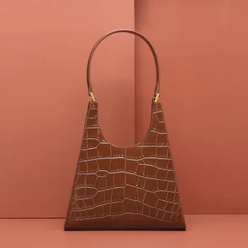 

New Summer Genuine Leather Tote Bags For Women Brands Designer Ladies Large Capacity Handbags Female Retro Shoulder Bags Brown