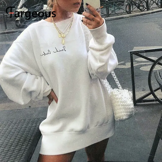 US $19.99 Fargeous Casual White Long Sweatshirt Women Fashion Streetwear Long Sleeve Pullover 2019 Autumn Win