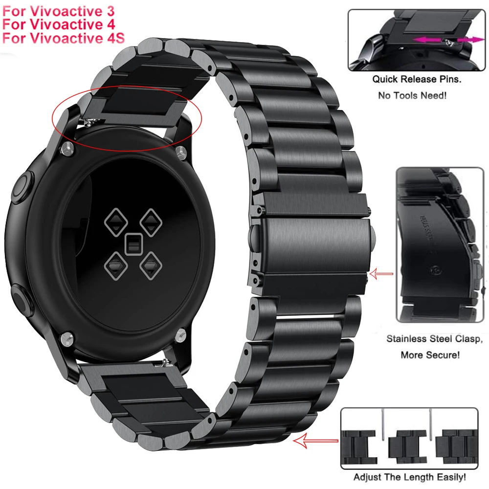 Сменный ремешок из нержавеющей стали для Garmin Vivoactive3 Vivomove 4 умный Браслет Vivoactive 4S