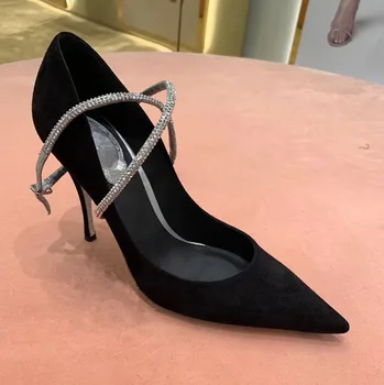 

kmeioo босоножки женские classic black ankle strap high heels woman pointed toe thin heels sliver gold pumps dress stiletto