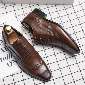 

GOODRSSON retro Brock design men's business formal shoes classic pointed leather shoes men's Oxford dress shoes