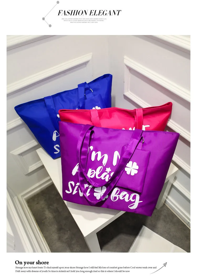 

2018 New Style Casual Nylon Large Bag Lettered WOMEN'S Bag School Bag Korean-style Waterproof Bag