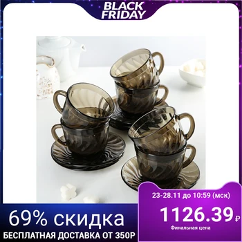 

Tea set Ocean Eclipse, 12 items: 6 cups 220 ml, 6 saucers, smoky color