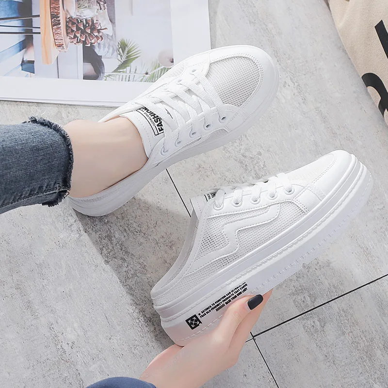 Spring Summer Trend Women Vulcanized Shoes Breathable Light Comfortable White Shoes Student Fashion Mesh Platform Shoes