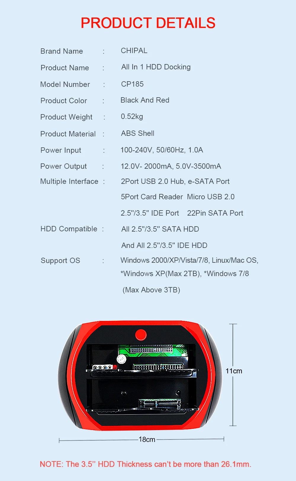 All in One Hdd Docking Station eSATA to USB 2.0 Adapter For 2.5/3.5 Hard Disk Drive Dock Station Hard Enclosure Card Reader 3.5 inch hdd case