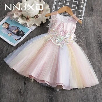 

2020 Kids Girl Ball Gown Dress Flower Toddler Girl Summer Lace Dress 6 7 8 Year Princess Birthday Party Dress Children Clothing