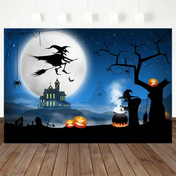 

Halloween Photography Background Pumpkin Lantern Miko Haunted House Bat Backdrop Party Banners Decoration For Photo Studio