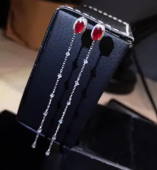 

Fine Jewelry Real 18k White gold Natural Pigeon Blood Red Ruby 0.95ct Drop Eaarings for Women Fine New Year Birthday Present