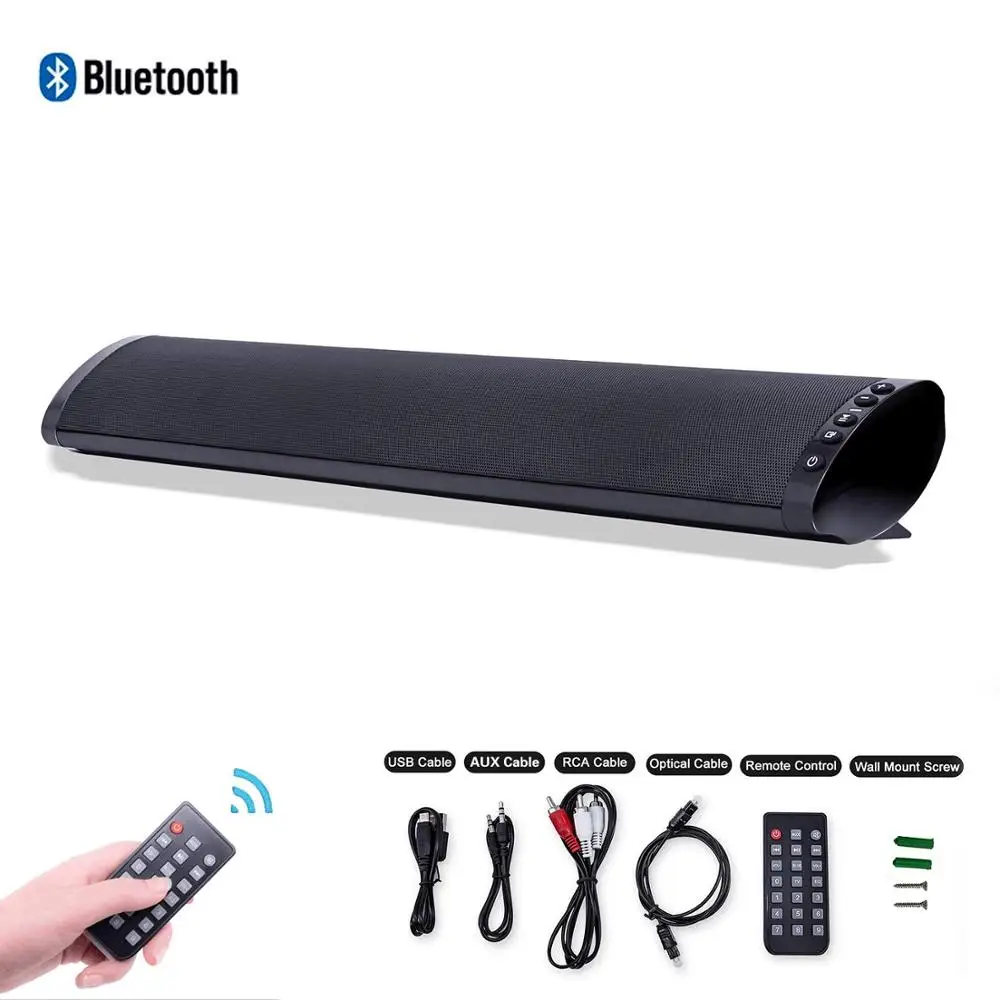 TV Sound Bar Speaker with Wired Digital Optical Audio RCA AUX USB TF Card Input with Remote Bass Stereo Surround Voice