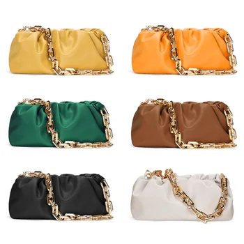 

Thick Chain Cloud Bag Retro Underarm Bag 2020 New Soft Fold bag Designer Female Dumpling Bag Cowhide Leather Clutch handbag