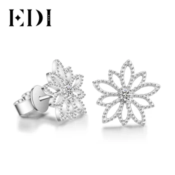 

EDI Genuine Natural 0.06cttw Diamond Real 18k White Gold Stud Earrings For Women Wedding Fine Jewelry