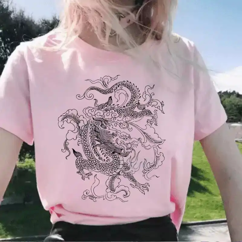 Summer Fashion Casual Dragon T Shirt Funny Cartoon 90s Tee Korean Aesthetic Harajuku Woman Tshirts Ullzang Retro Graphics Pink T Shirts Aliexpress