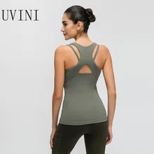 UVINI, хлопковый, на ощупь, встроенный бюстгальтер, спортивный, для спортзала, спортивный жилет, для женщин, с перекрестными лямками, эластичный, для фитнеса, йоги, безрукавки, рубашки без рукавов