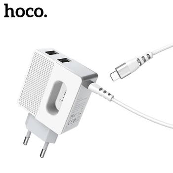 

HOCO 2.4A Dual USB Fast Charger USB Cable Portable Phone Charger Wall Adapter for iphone 11 pro X XS Max Samsung S20 Xiaomi 10 9
